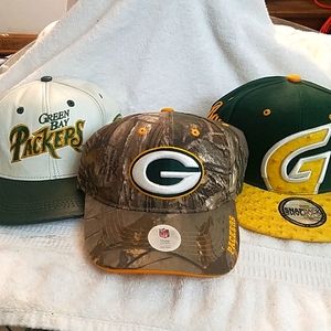 3 VINTAGE Greenbay Packers Caps Hats One Size